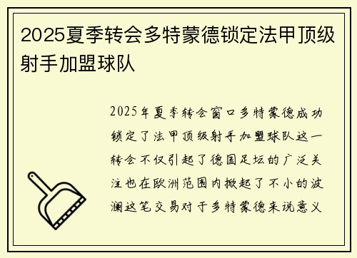 2025夏季转会多特蒙德锁定法甲顶级射手加盟球队